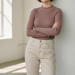 DREAMERS BY DEBUT Ribbed Mauve Long Sleeve Top Size XS